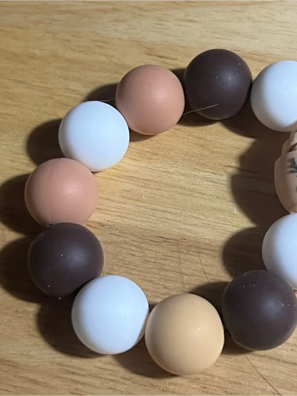 Kids Silicone Bead Bracelet with Coffee Charm - Brown/White/Tan B265